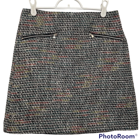Loft Tweed Like A-line Mini Skirt -- Multicolored Rainbow with Silver Threads - Picture 1 of 10